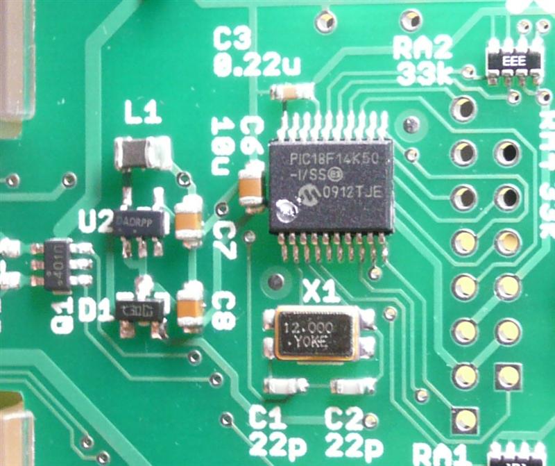 PIC18F14K50と12.0MHzクリスタル搭載